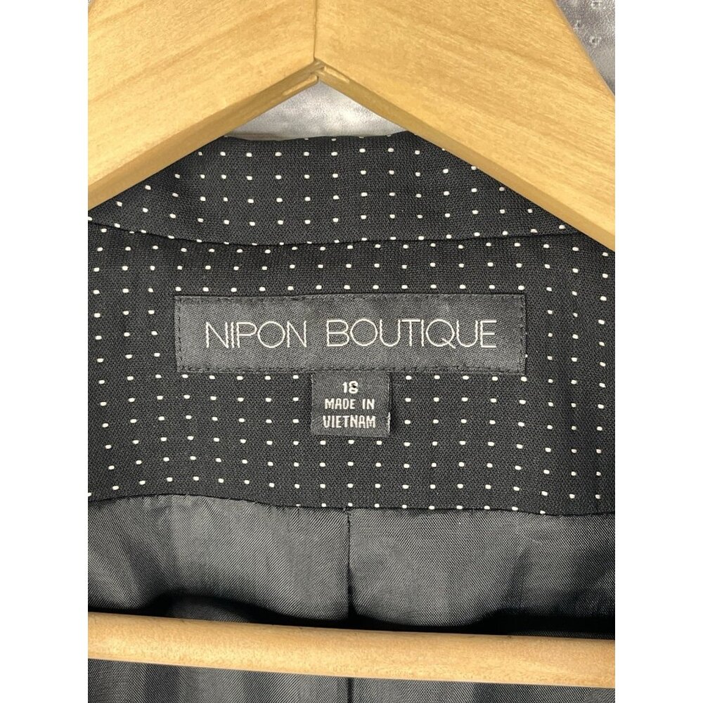 NIPON BOUTIQUE Women's Black Polka Dot Lakce Trim Snap Front Blazer US 16 - Picture 2 of 5